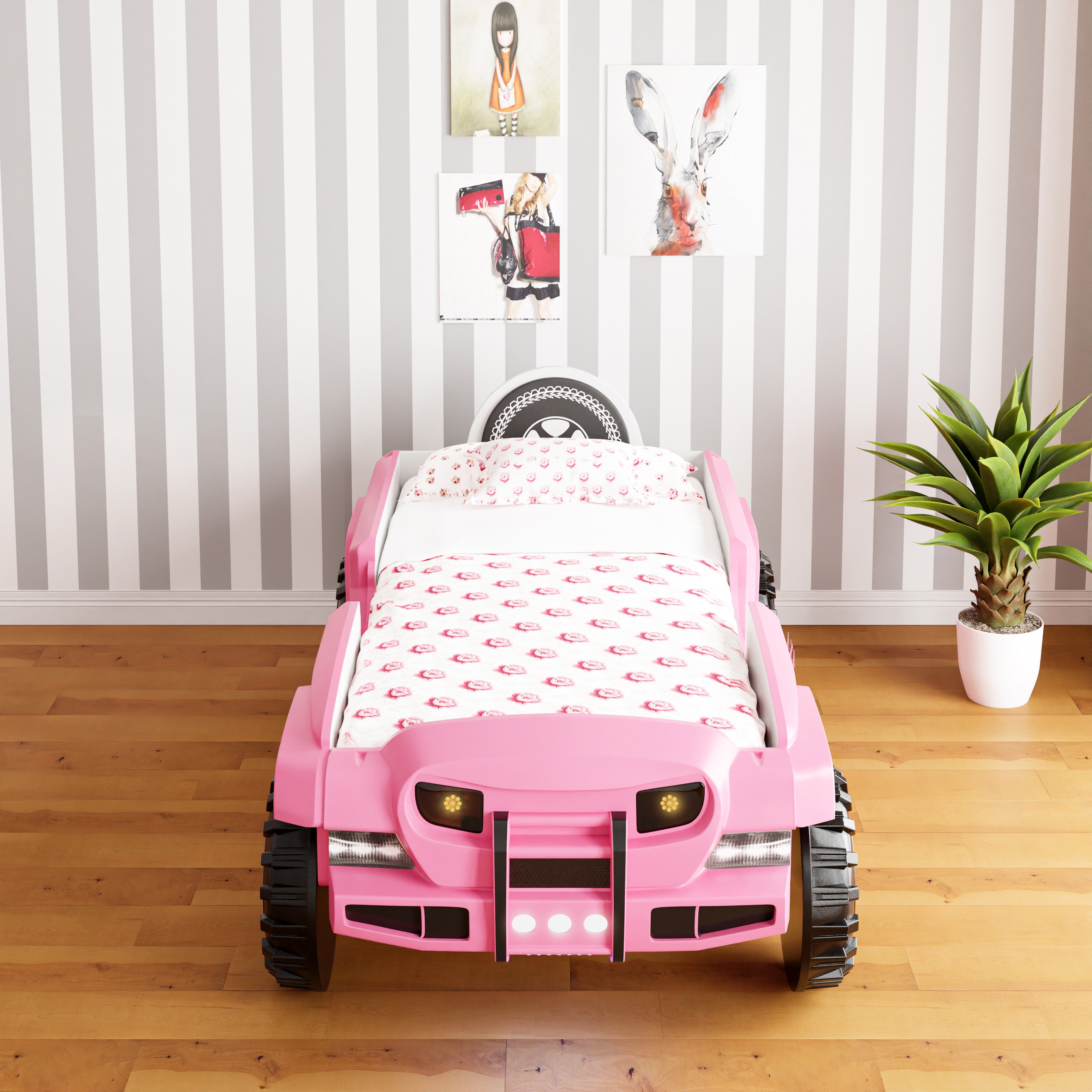 Letto Auto Jeep con LED Rosa